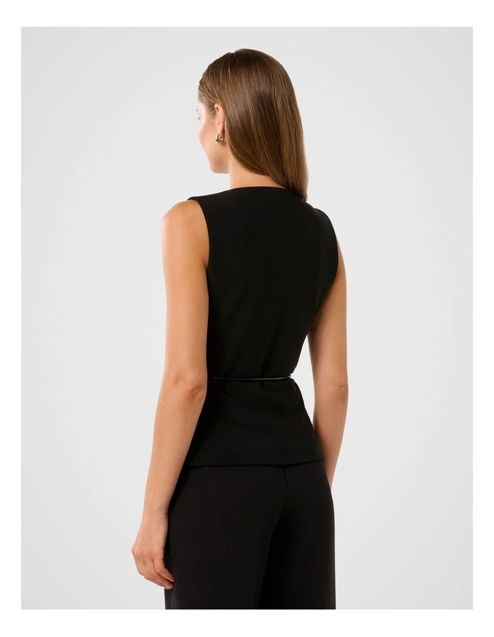 Jade V-Neck Polyurethane Tie Top in Black image 2