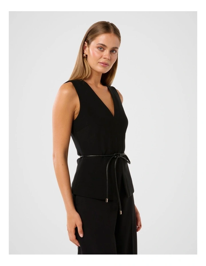 Jade V-Neck Polyurethane Tie Top in Black image 3
