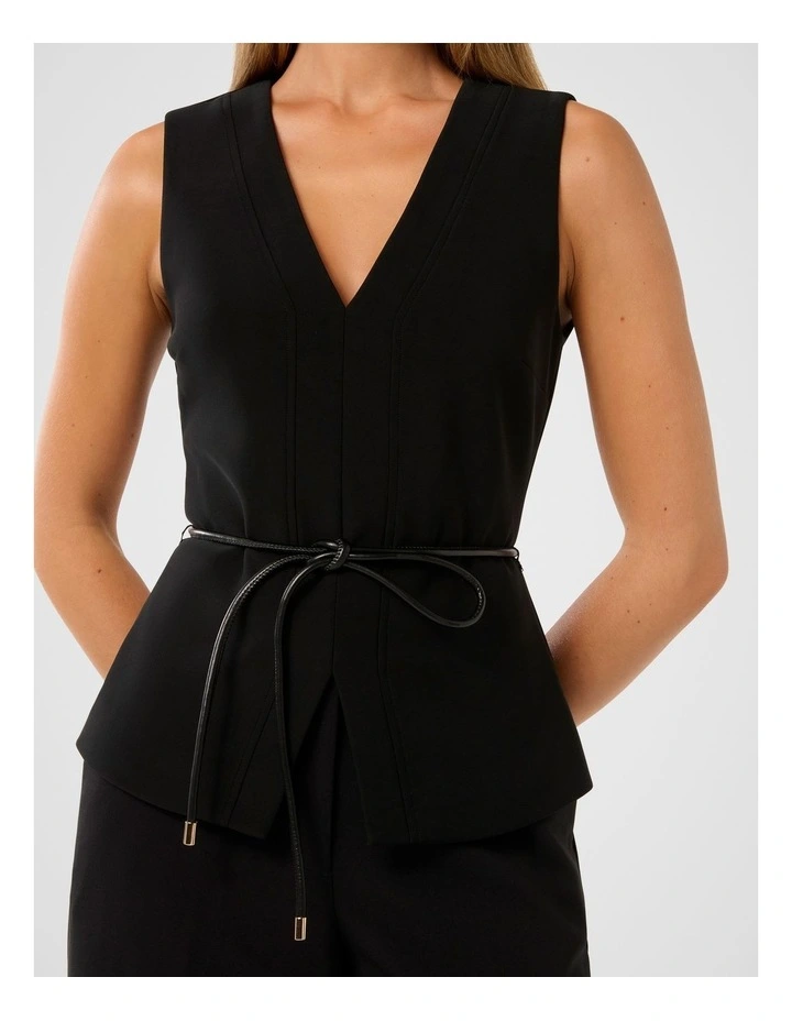 Jade V-Neck Polyurethane Tie Top in Black image 4