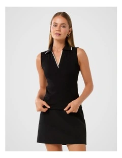 Anthea Tipped Edge Polo Top in Black