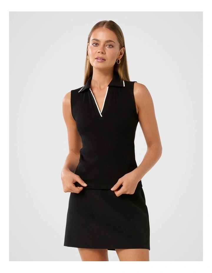 Anthea Tipped Edge Polo Top in Black image 1