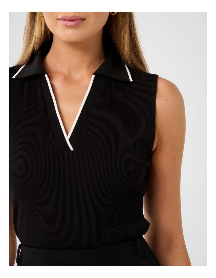 Anthea Tipped Edge Polo Top in Black image 4