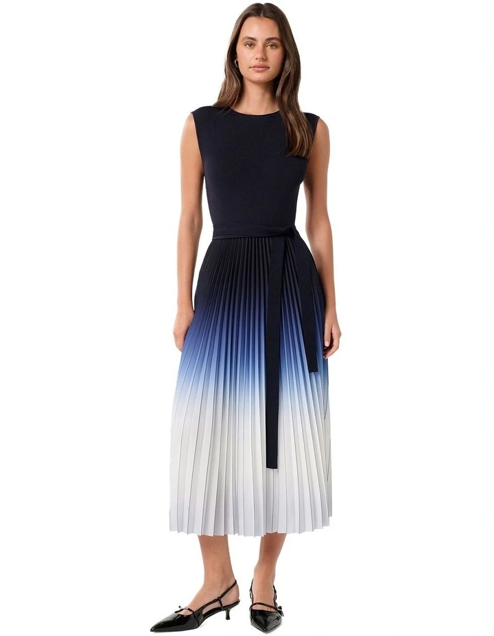 Elara Ombre Pleated Midi Dress in Navy image 1