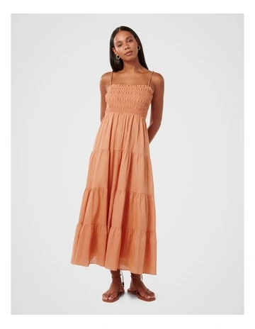 Ophelia Strap Detail Midi Dress in Brown