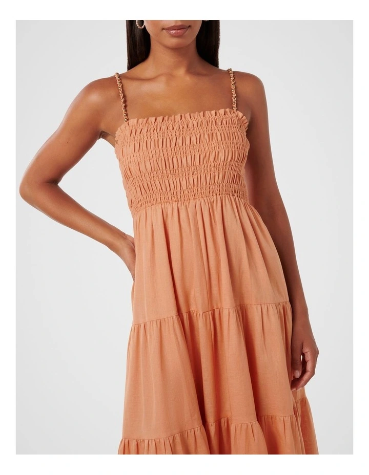 Ophelia Strap Detail Midi Dress in Brown image 4