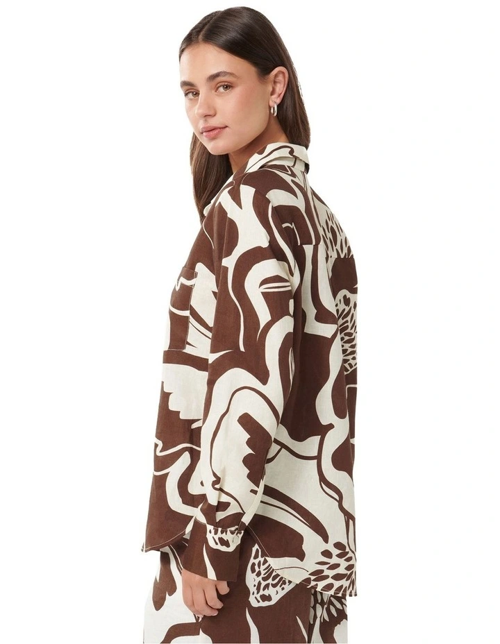 Lydia Oversized Linen Shirt in Brown image 2