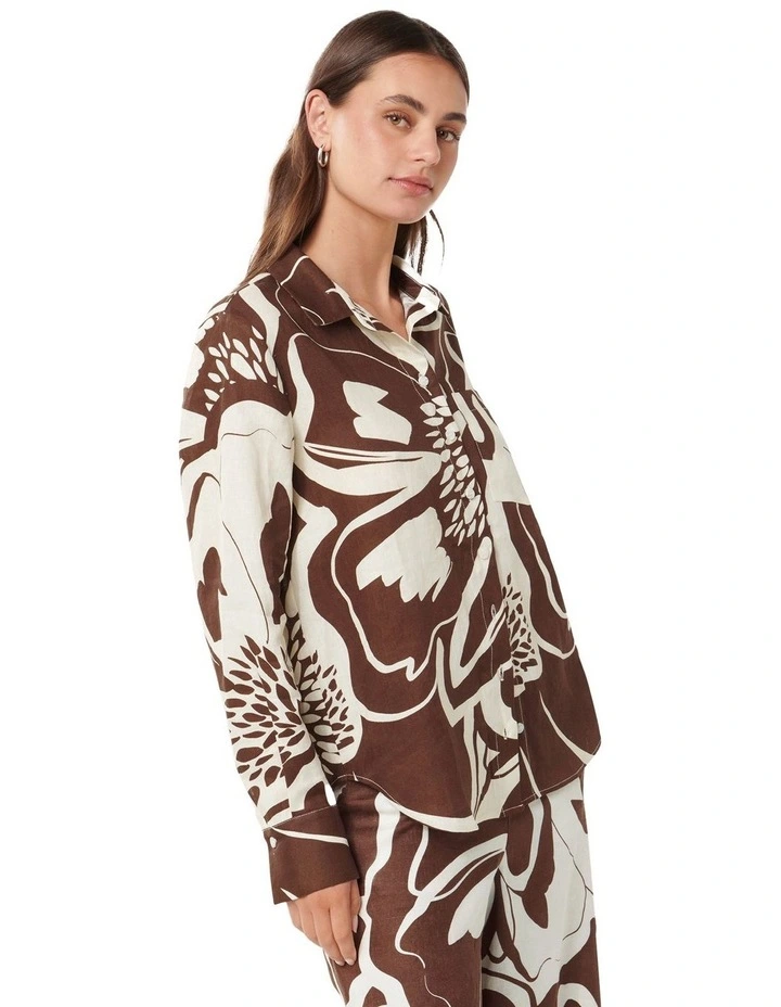 Lydia Oversized Linen Shirt in Brown image 3