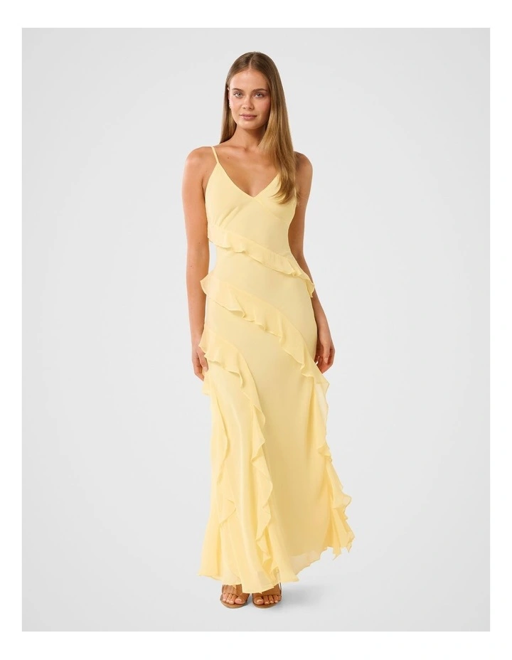 Poppy Asymmetrical Ruffle Gown in Yellow image 1