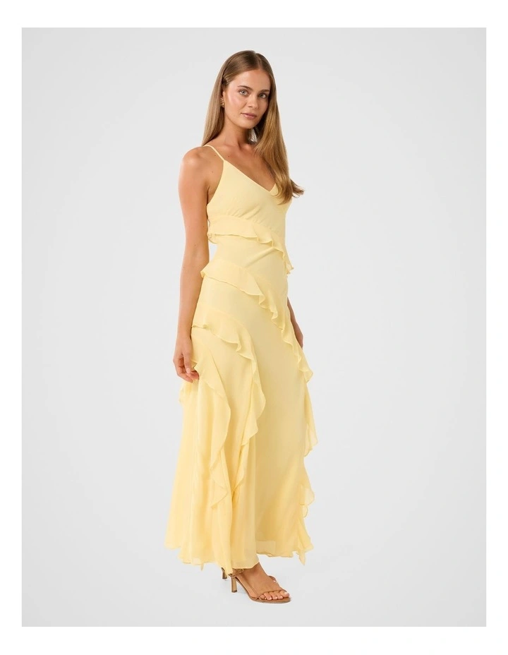 Poppy Asymmetrical Ruffle Gown in Yellow image 3