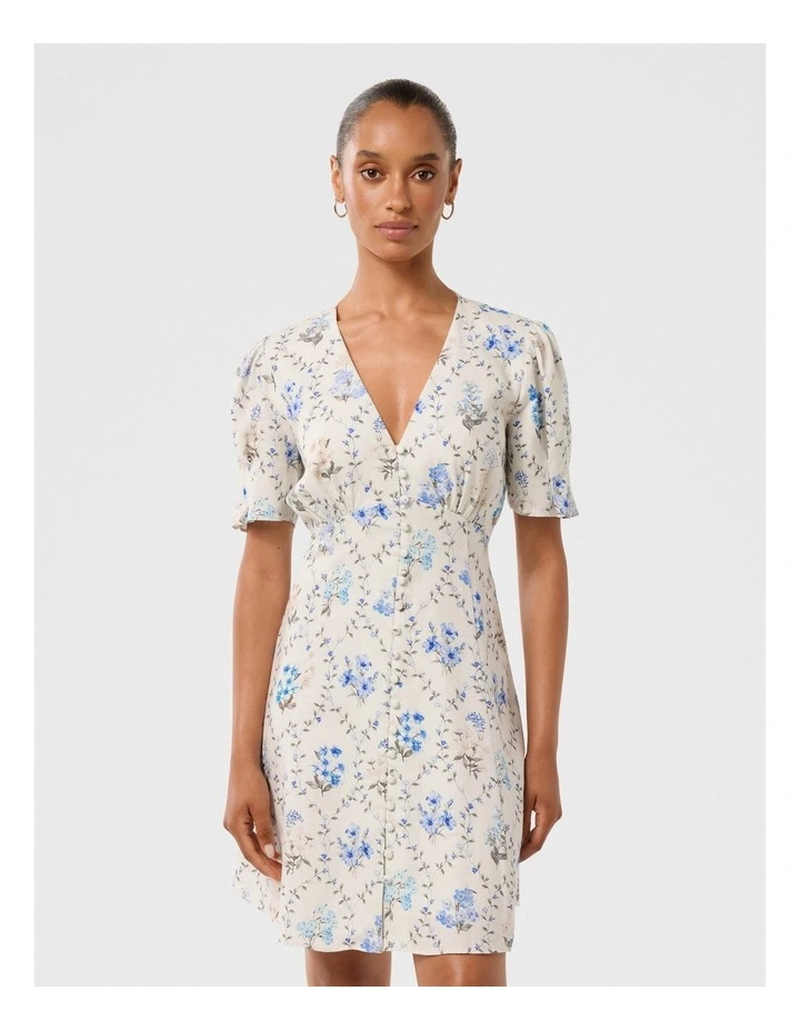Berna Printed Mini Dress in Blue image 1