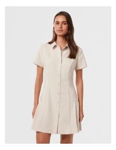 Winnie Pleated Button Down Mini Dress in Cream