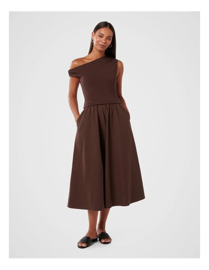 Forever New Steph Tipped Mixed Fabric Midi Dress in Brown | MYER