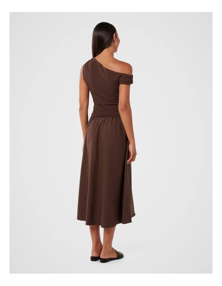 Steph Tipped Mixed Fabric Midi Dress in Brown image 2