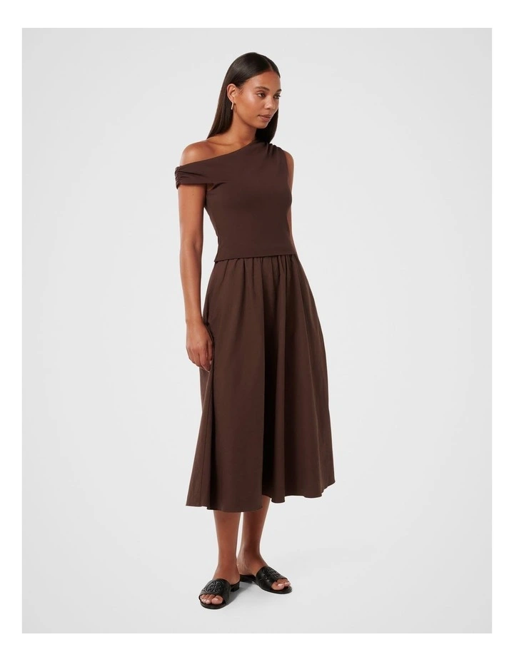 Steph Tipped Mixed Fabric Midi Dress in Brown image 3