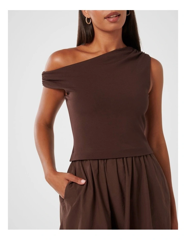 Forever New Steph Tipped Mixed Fabric Midi Dress in Brown | MYER