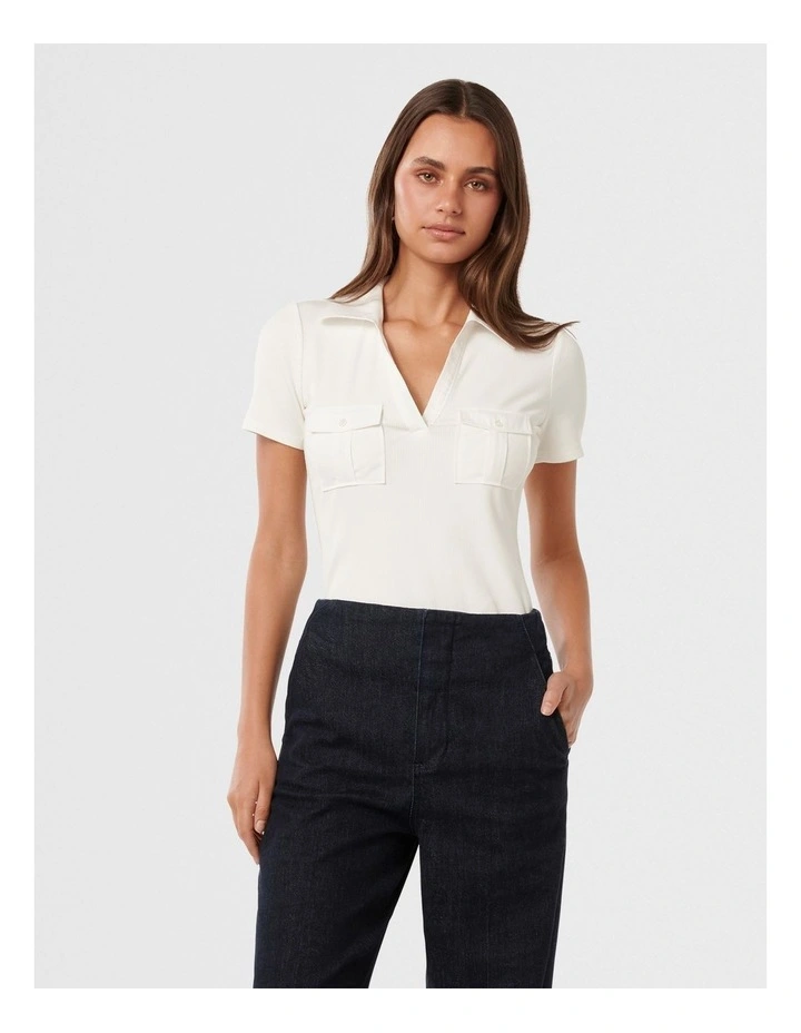 Beatrice V-Neck Polo T-shirt in White image 1