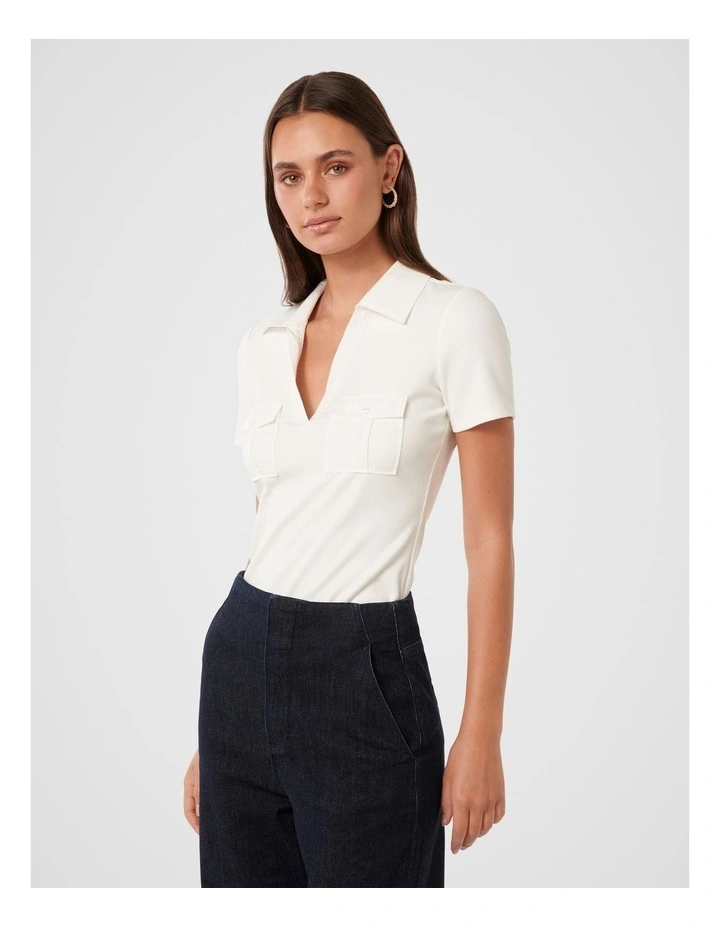 Beatrice V-Neck Polo T-shirt in White image 3