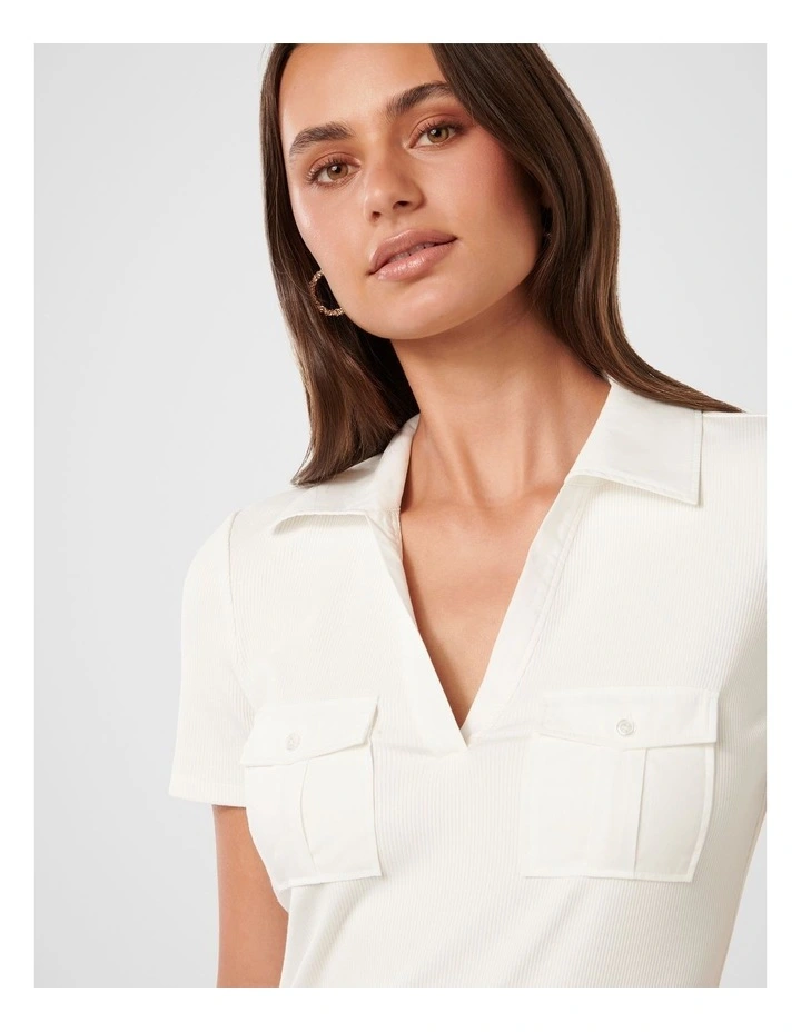 Beatrice V-Neck Polo T-shirt in White image 4