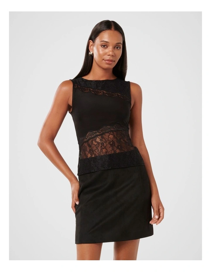 Atlas Lace Splice Top in Black image 1