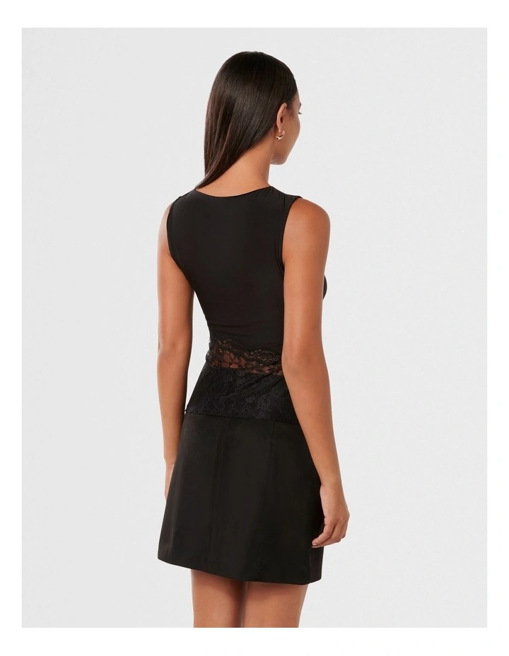 Atlas Lace Splice Top in Black image 2