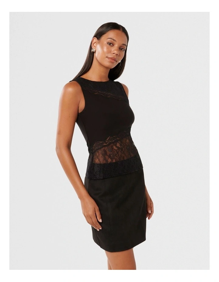 Atlas Lace Splice Top in Black image 3