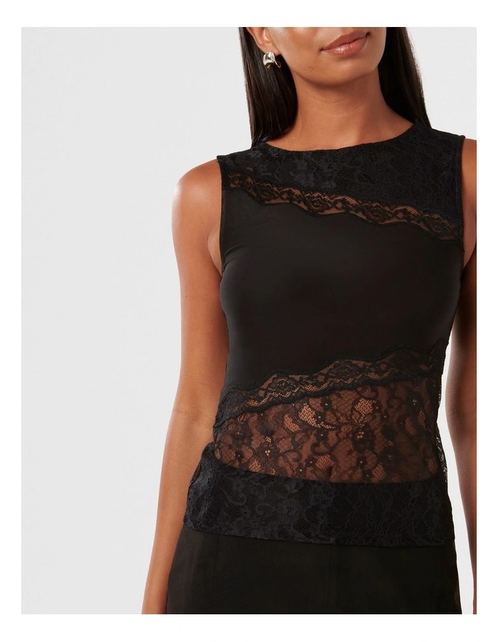 Atlas Lace Splice Top in Black image 4