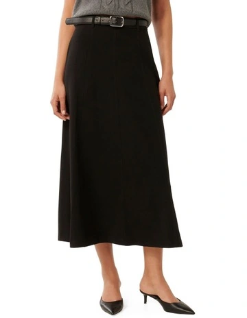 Cecile Belted Midi Skirt in Black