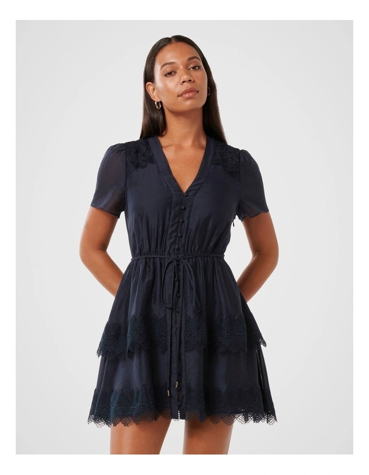 Emmy Lace Trim Mini Dress in Navy image 1