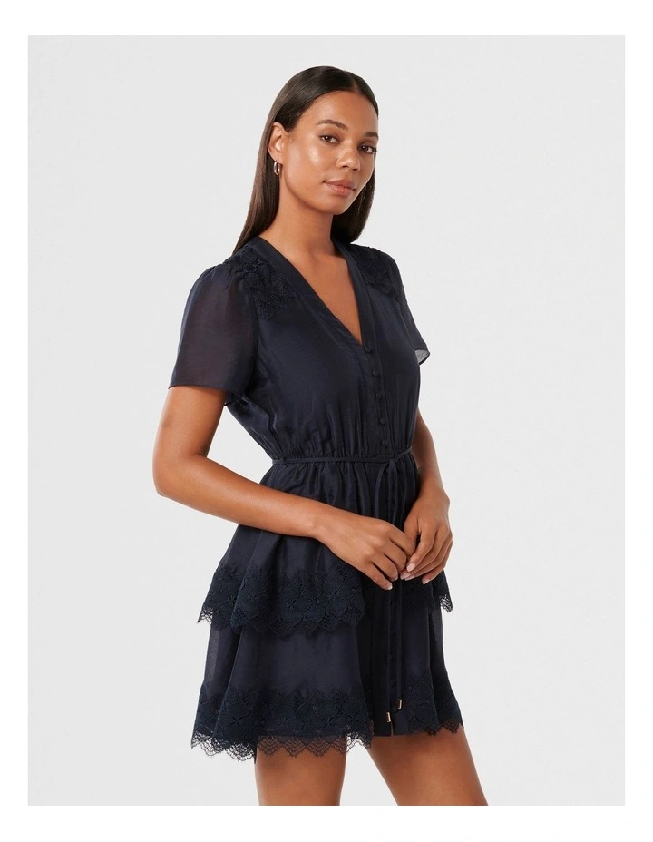 Emmy Lace Trim Mini Dress in Navy image 3