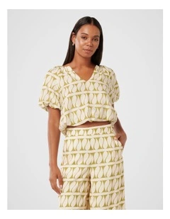 Aubree Linen Bubble Hem Top in Multi