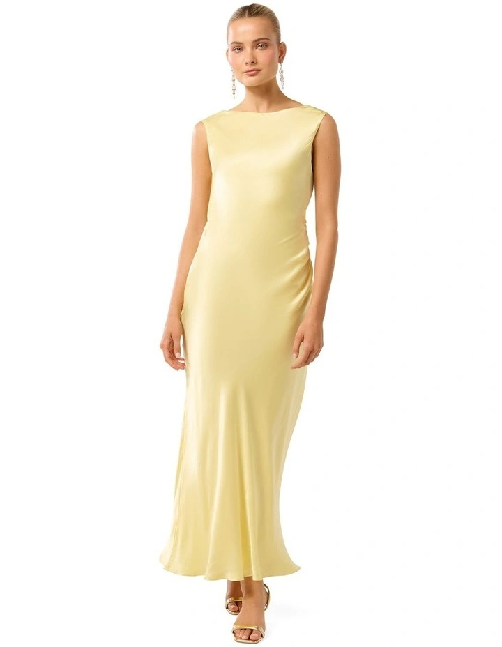 Eileen Open Back Satin Maxi Dress in Yellow image 1