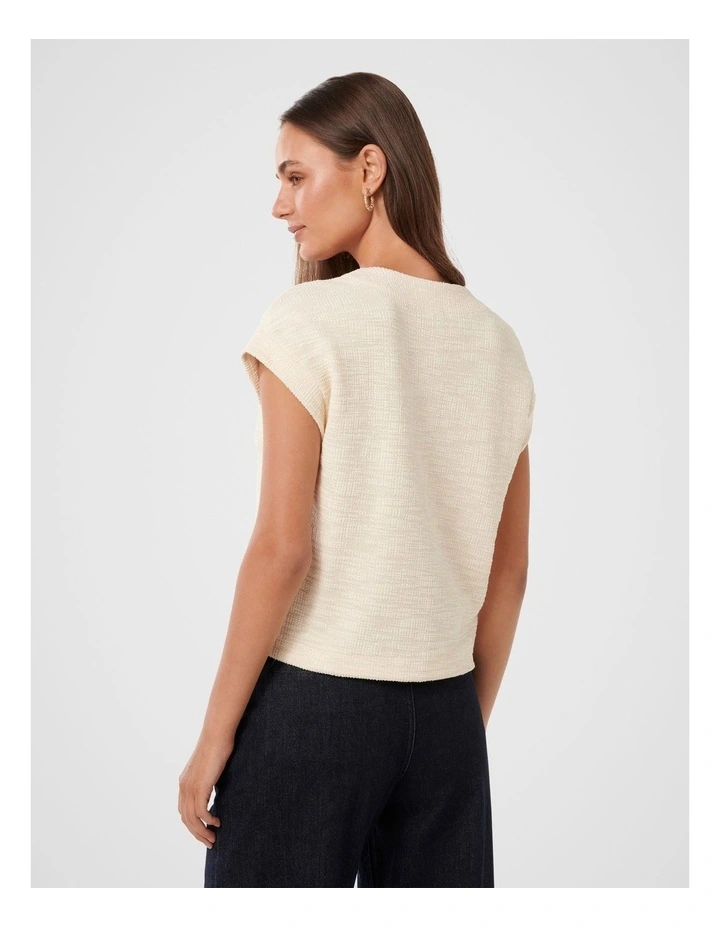 Carley Boucle V Neck Top in Cream image 2