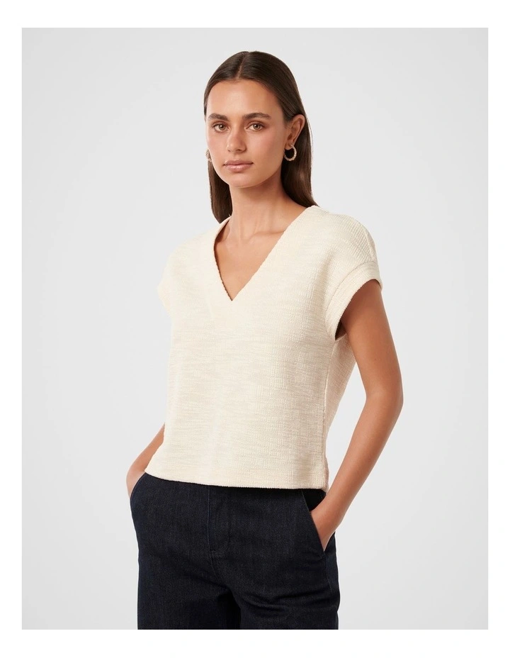 Carley Boucle V Neck Top in Cream image 3