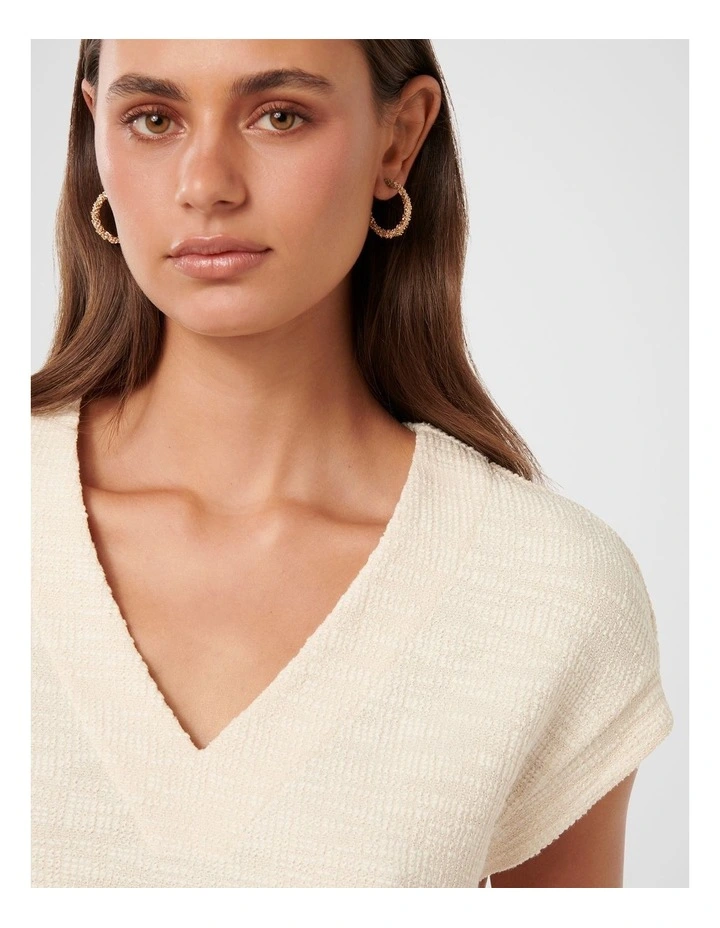 Carley Boucle V Neck Top in Cream image 4