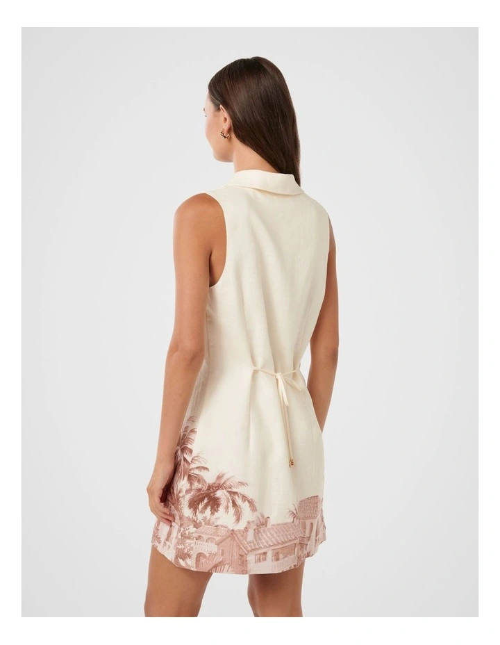 Penny Linen Mini Shirt Dress in Cream image 2