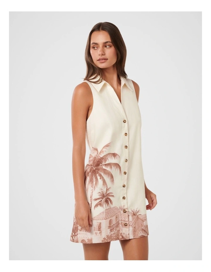 Penny Linen Mini Shirt Dress in Cream image 3