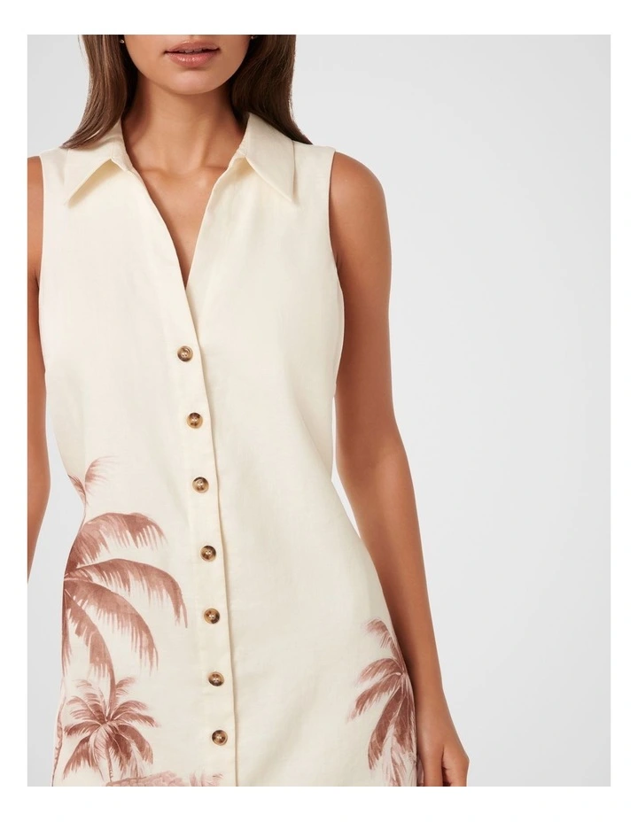 Penny Linen Mini Shirt Dress in Cream image 4