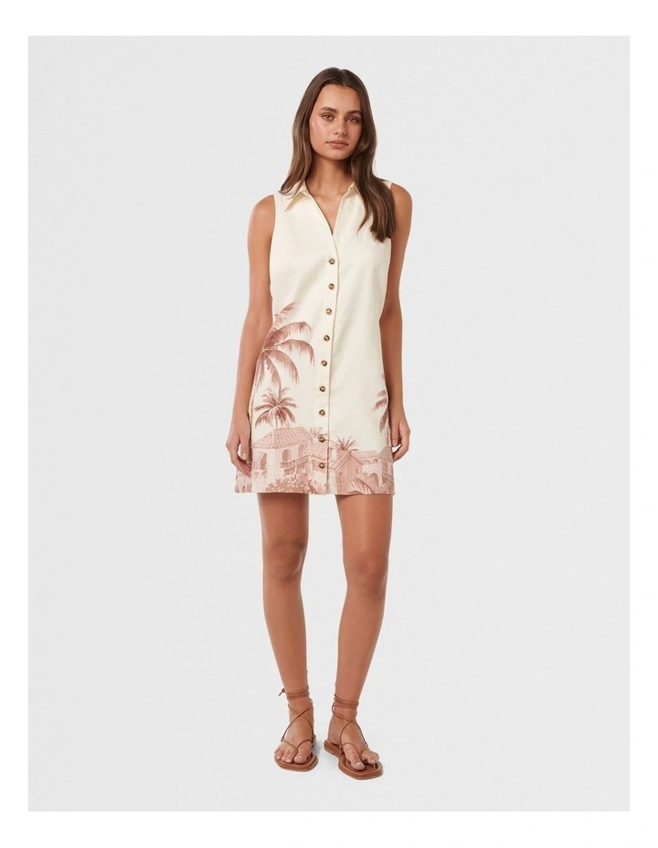 Penny Linen Mini Shirt Dress in Cream image 5