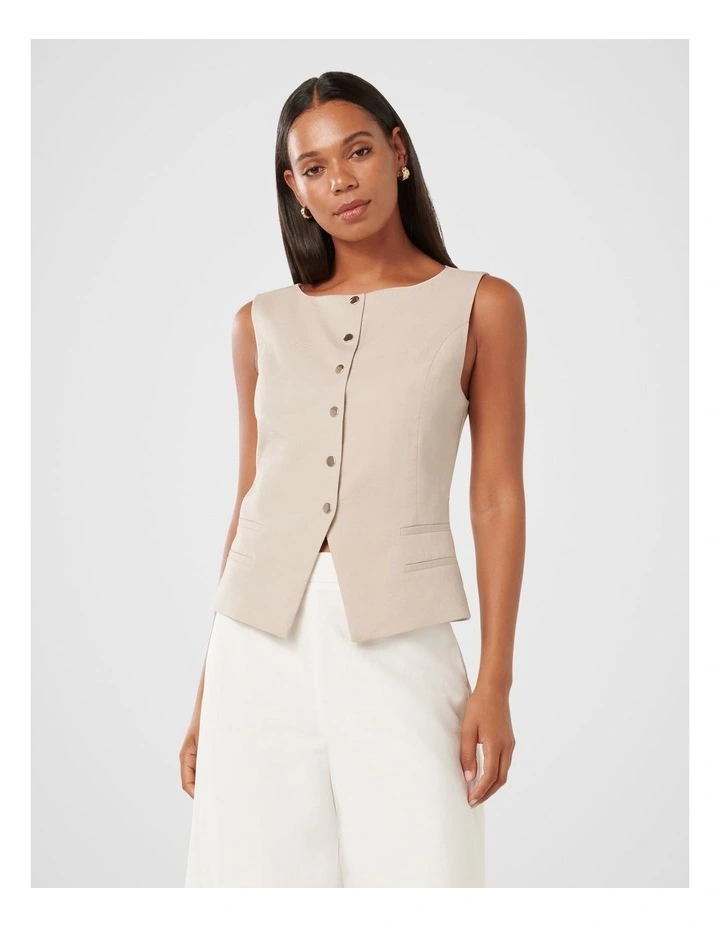 Bea Snap Front Vest in Beige image 1