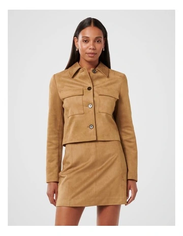 Tyla Vegan Suede Jacket in Brown