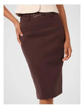 Whitney Pencil Midi Skirt in Brown