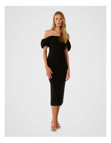 Jacinta Off Shoulder Bodycon Midi Dress in Black