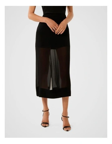 Yolanda Sheer Midi Skirt in Black