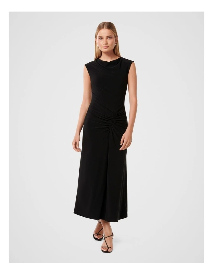 Carrie Draped Bodycon Midi Dress in Black image 1
