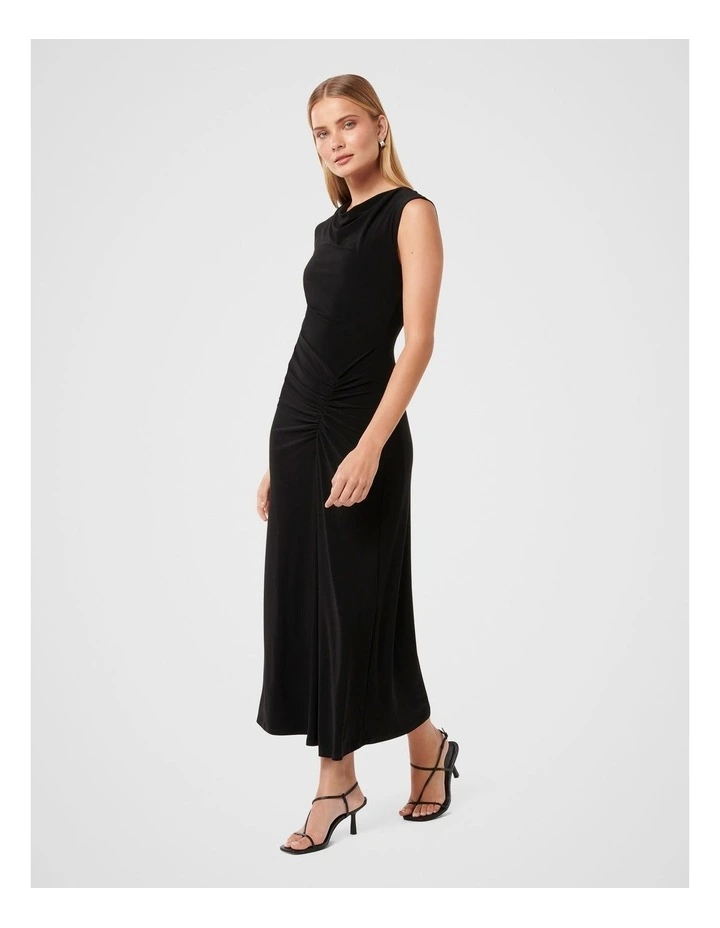 Carrie Draped Bodycon Midi Dress in Black image 3