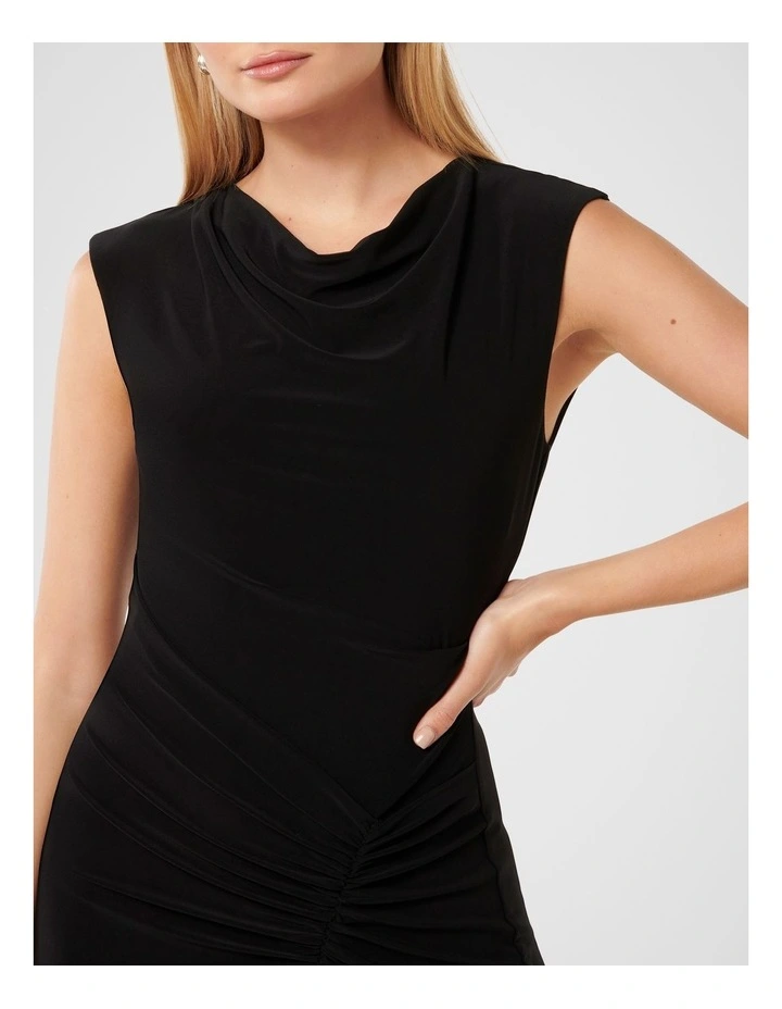 Carrie Draped Bodycon Midi Dress in Black image 4