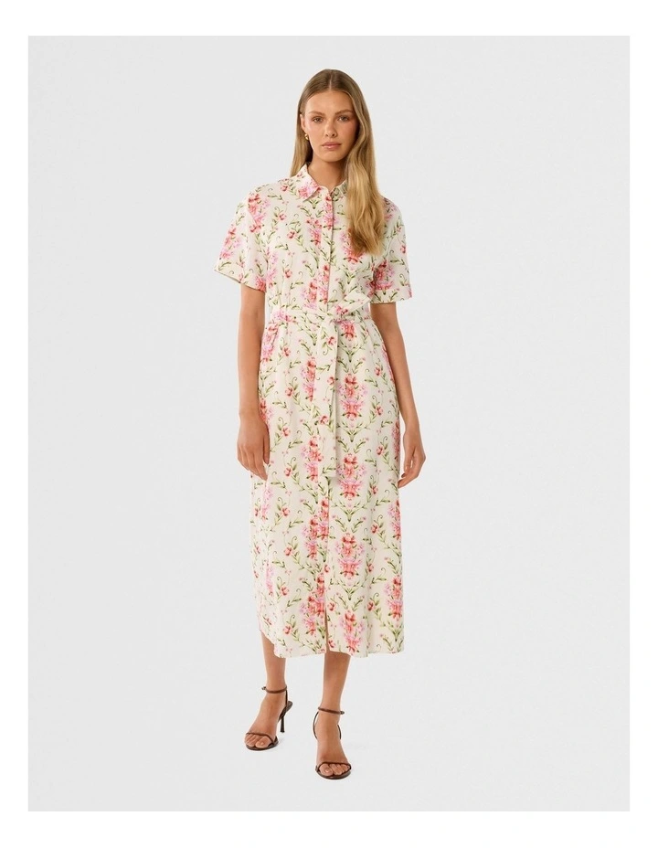 Willow Short Sleeves Linen Midi Dress in Multi image 1