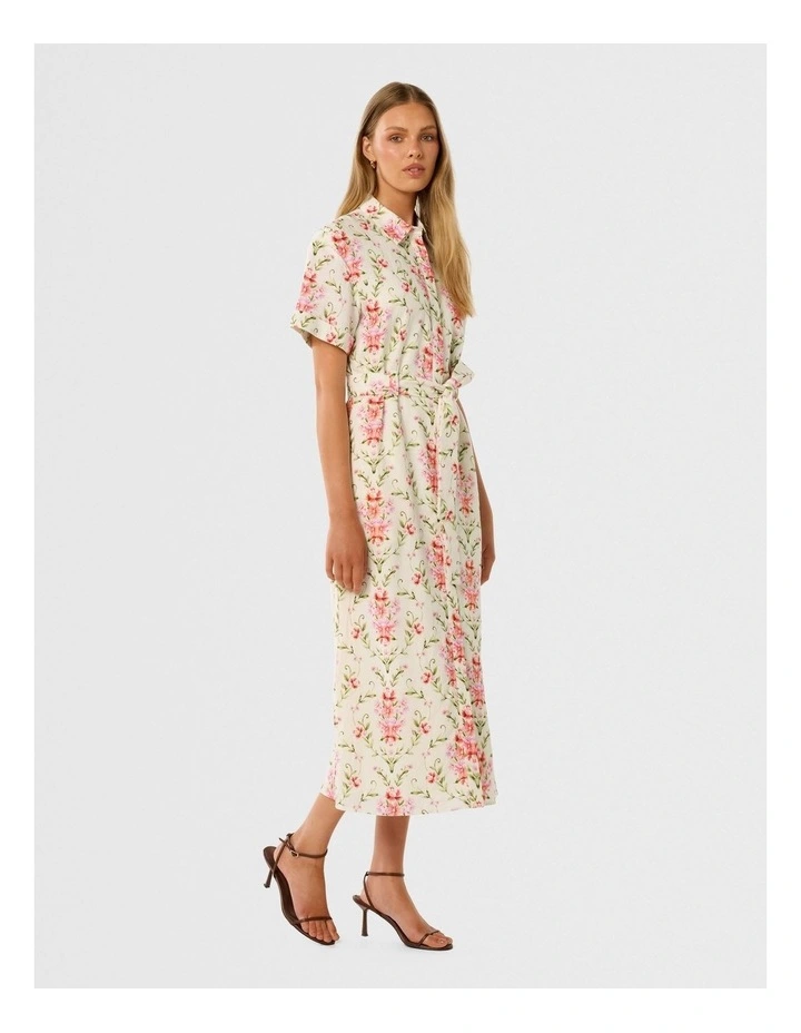 Willow Short Sleeves Linen Midi Dress in Multi image 3