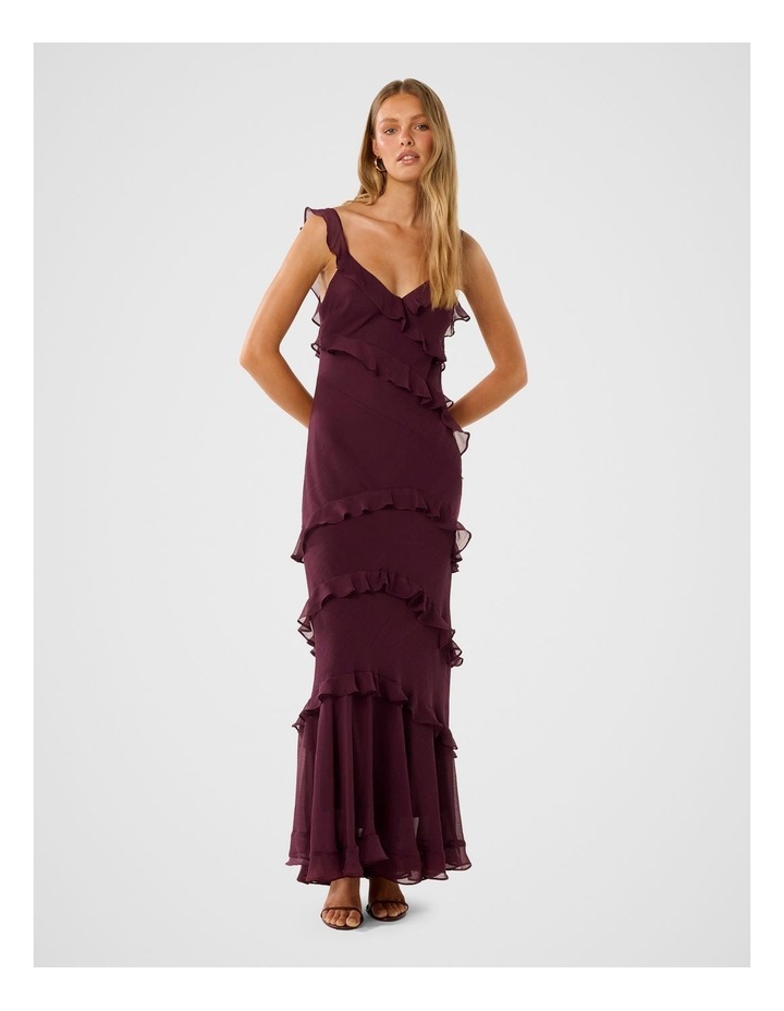 asymmetric multi strap ruffle detail maxi dress in dark mauve Shop Navy Blue Wrap Over Asymmetric Hem Dress - for Women | OUTZIDR main image 0