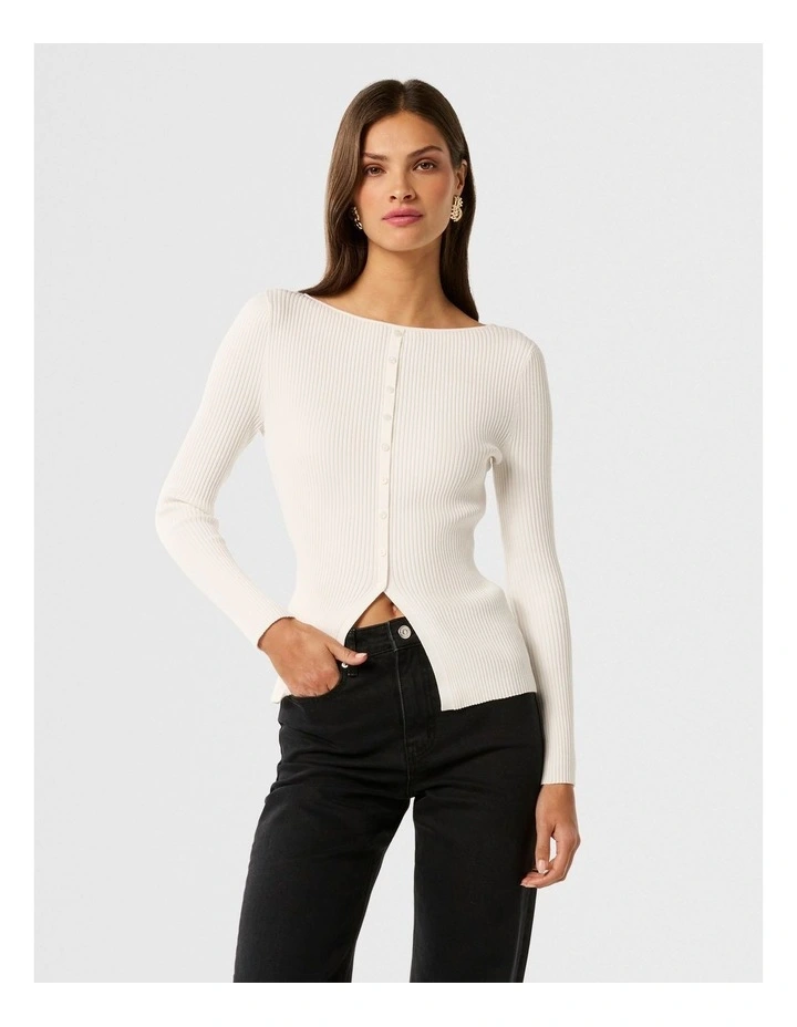 Abbie Split Front Knitted Jumper in White image 1